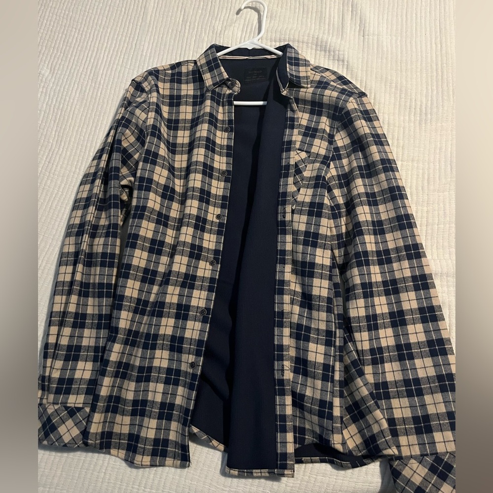 Nomad Men's Checkered Shirt Jacket - Navy and Beige